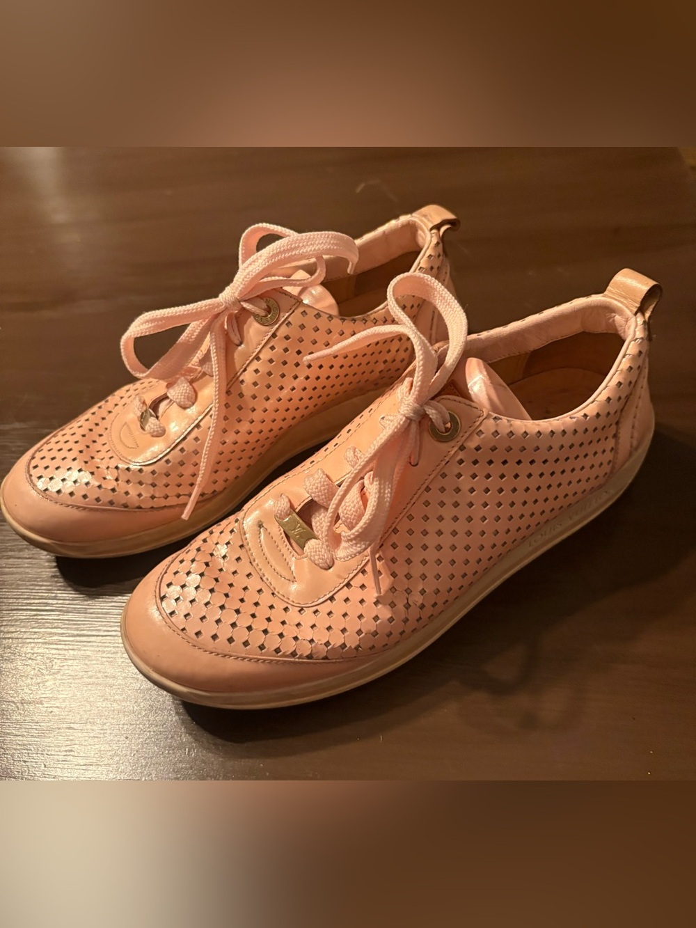 Louis Vuitton Pink Perforated Lace-Up Sneakers